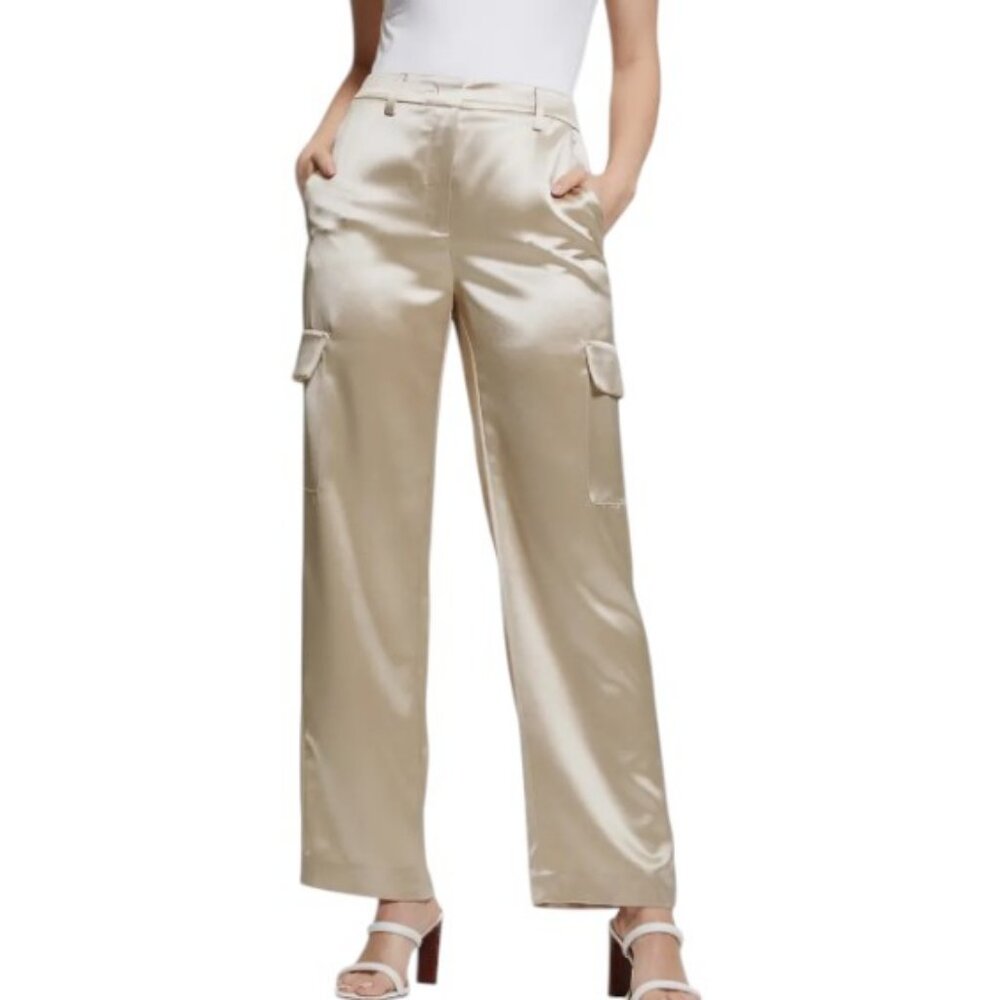 Bobby J gold satin wide cargo pants size 8